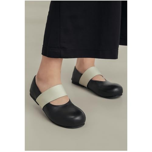 Women's Mary Jane Shoes Genuine Leather Round Toe Elastic Strap Comfortable Cute Retro Elegant Flats Casual Daily2