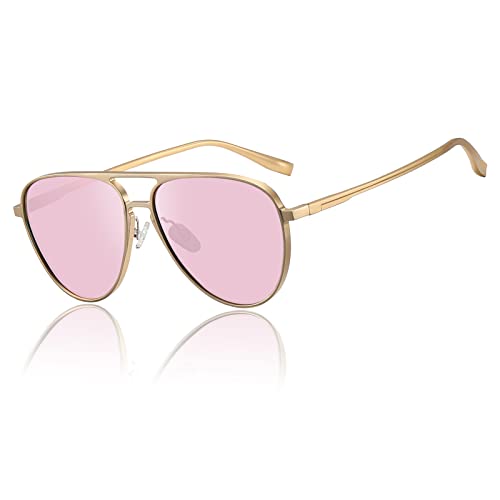 Shes Gafas De Sol De Aviador Para Mujer, Redondas, Retro, Polarizadas, Con Marco De Avión, Protección Uv400, Rosado, Dorado, Gold Frame Pink Lens , Medium Shes Gafas De Sol De Aviador Para Mujer, Redondas, Retro, Polarizadas, Con Marco De Avión, Protección Uv400, Rosado, Dorado, Gold Frame Pink Lens , Medium