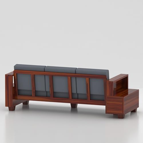 Image of Sheesham Wooden 3 Seater Sofa for Living Room | Solid Wood Sofa with Side Box Storage & Cushion | Rosewood Sofa Set for Home & Office | Lounge (Honey, 3 Seater)