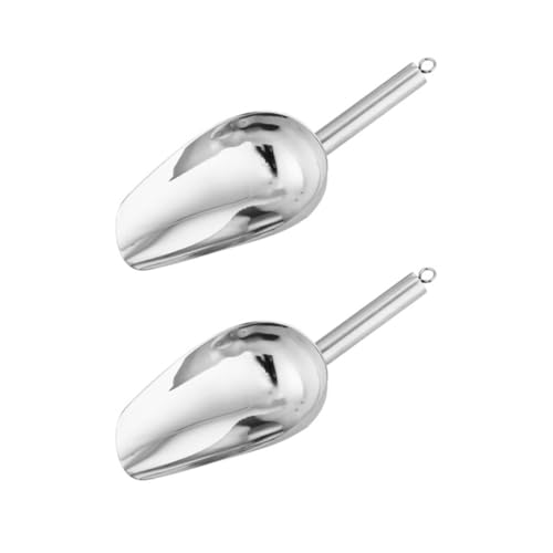 2 cucharas de hielo de acero inoxidable con mango ergonómico eficiente para cereales de hielo, herramienta de manejo de palas de nueces con gancho, mango ergonómico, utensilios de cocina
