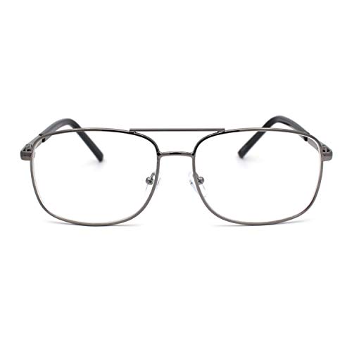 Classic Mens Spring Hinge Rectangle Officer Style Metal Rim Powered Reading Glasses +3.5 Silver