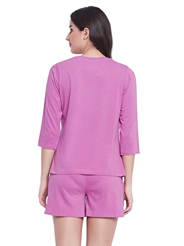 Image of Clovia Women's Cotton Printed T-Shirt & Shorts Set - Purple