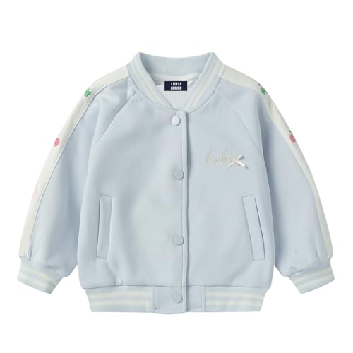 LittleSpring Girls Baseball Jackets with Snap Long Sleeve Cherry Printing Varsity Jacket
