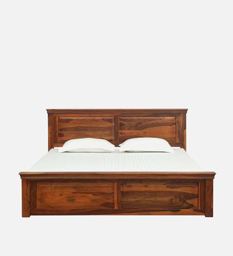 Image of Solid Sheesham Wood Queen Size Bed | Modern Queen Bed with - Storage, for Bedroom,Living Room | Colour Brown | (Brown16)
