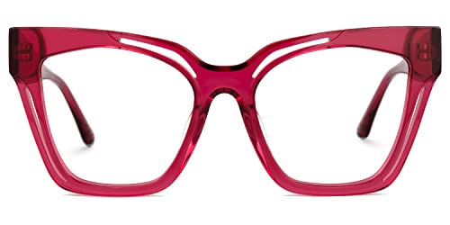 Image of Zeelool Vintage Cat Eye Glasses Frame for Women with Non-prescription Clear Lens Domena ZJGA814740-01 Red