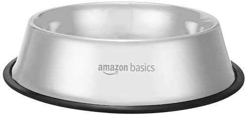 Amazon Basics Dogs Stainless Steel Pet Feeding Bowl, 1800Ml, (Set of 2), 22.5 Cm, 28.5 Cm, 6.5 Cm, Medium