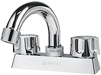 SOLVEX Centerset Bathroom Faucet 2 Handle, 4 Inch WaterSense Bathroom Sink Faucet, 3 Hole Low Arc Bathroom Faucet Chrome, Bathroom Basin Faucet Deck Mounted,SP-40063