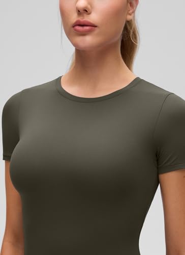 Image of CRZ YOGA Softembrace High Neck T-Shirt | Workout, Ultra Soft, Tight Fit, Waist Length, Short Sleeve Tops for Women