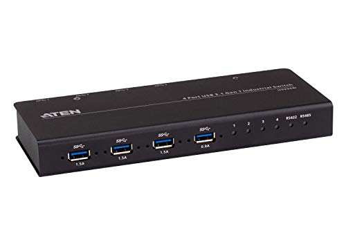 ATEN US3344I 4 x 4 USB 3.2 Gen 1 Industrial Hub Switch, Includes Mounting Kit, Remote Port Selector and Terminal Block Adapter Set