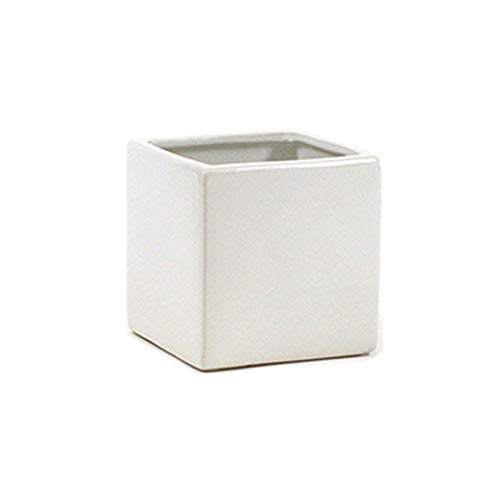 Wgvi CSQ0303WT Wgv Ceramic Cube Vase Width 3 Inch Height 3 Inch (Fits 2.5 Inch Pot) Elegant Modern Small Square Floral Planter Terrarium Container Table Dresser cover