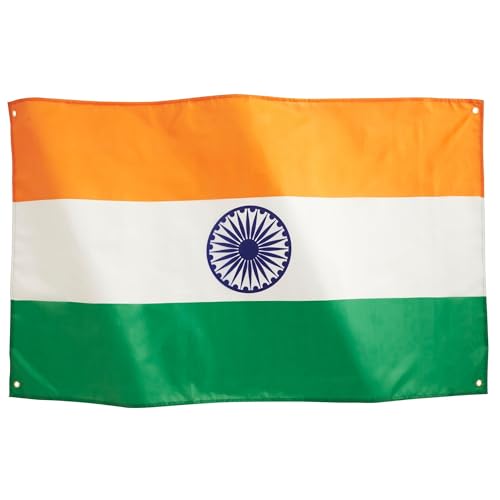 Runesol Indien Nationalflagge 3x5, 91x152cm, Indische Trikolore, Ashoka Chakra, 4 Ösen, Messingöse In Jeder Ecke, Indische Fahne, Tamil New Year, Vishu, Bohag Bihu, cricket, Mahabishuba Sankranti