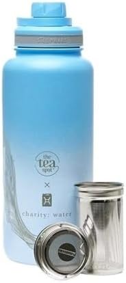 The Tea Spot Limited Edition charity: water Tea Tumbler Set - Tea Infuser Travel Bottle for Loose Leaf Tea - 32oz - Sleek Double-Walled Insulated Bottle
