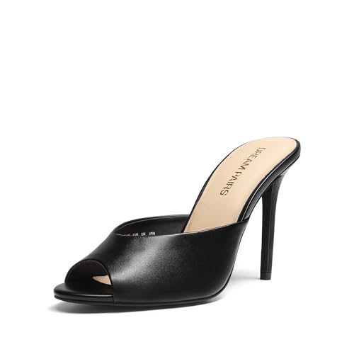 DREAM PAIRS Mule Heels for Women High Heels Stiletto Open Round Peep Toe Mules Sandals Slip on Dress Shoes 2026 Sexy Heeled for Party Dressy Prom Wedding Size 9 Black-Pu SDHS25003W