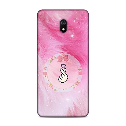 Image of Printed Mobile Back Hard Case Cover for Xiaomi Redmi 8A | Finger Hearts, Pink Feathers, Soft Furr -2191