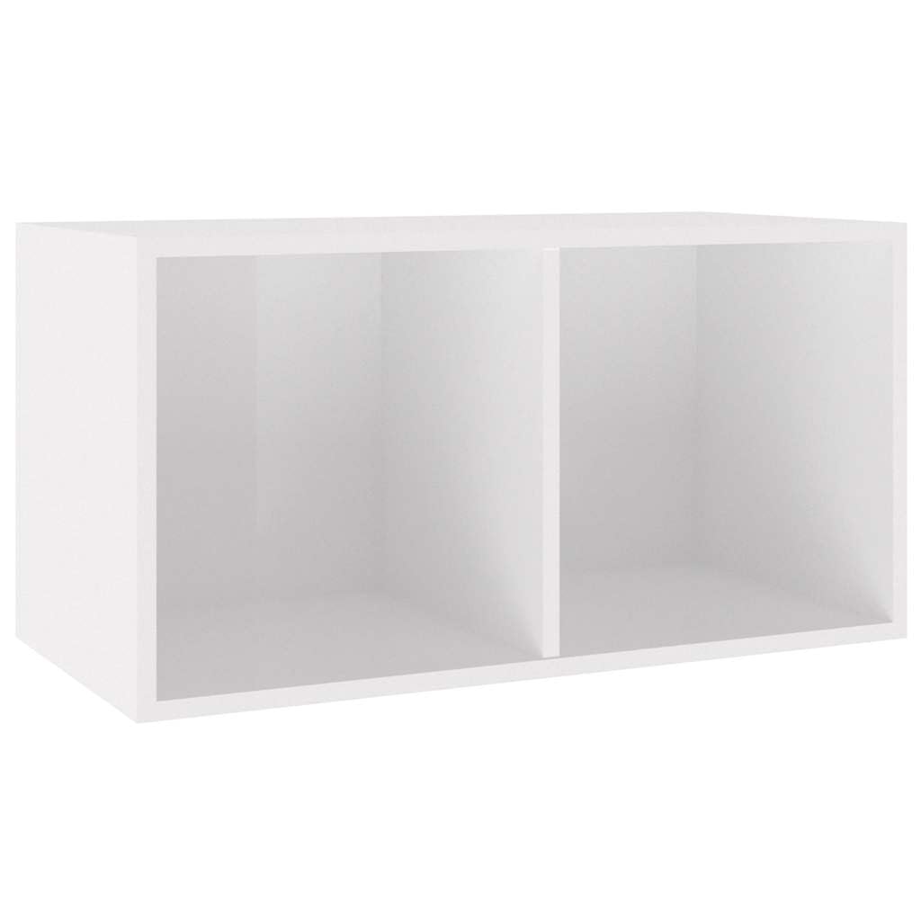 Hothingwell Pudełko do przechowywania płyt winylowych 71 x 34 x 36 cm białe błyszczące, szafka do przechowywania płyt winylowych, drewno inżynieryjne, dwie przegródki, wytrzymałe pudełko do