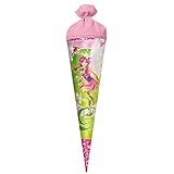 Die Schultüte ist 70 cm groß, rund und mit rosa Filz verschlossen
