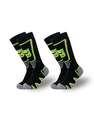 PRS calcetines térmicos de esquí para niños, cómodos y ergonómicos, de algodón térmico; calcetines de montaña y snowboard, 2 pares, negro