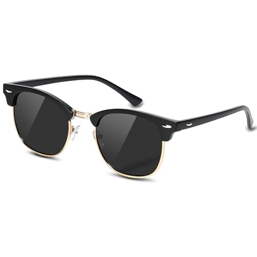 HYADSE Retro Polarized Sunglasses for Men: UV Protection Vintage Black Women Sun Glasses Mens and Womens Driving