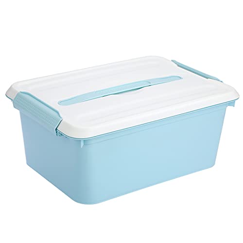 Btsky Portable Plastic Storage Box With Lid, Multipurpose Plastic Storage Containers With Handled Divided Tray, Easy Carry Box Art Supply Organizer For Home Tools Sewing Supplies Medicine Box (Blue) #TOP16