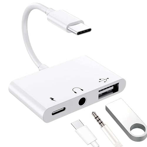 3 en 1 Adaptateur USB C Jack 3,5 mm avec PD 10W Charge Rapide, Adaptateur Jack USB C avec Connecteur OTG 2.0, Audio Ecouteur Splitter Type-C vers Aux avec Charge pour...