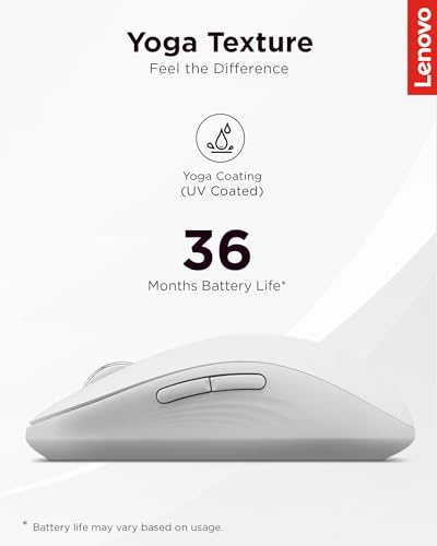 Image of Lenovo Yoga Bluetooth Silent Mouse, 3 Level DPI Adjustment, 36 Month Battery Life, Bluetooth 5.3, 3 Device Paring, Whisper Quiet, Programmable Buttons, Smooth Finish, Seashell