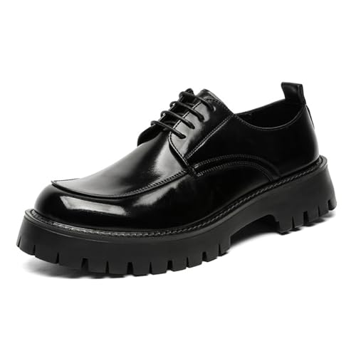 Image of Men's Leather Platform Formal Derby Shoes Round Toe Lug Sole Lace Up Dress Shoes Casual Work Office Business Oxfords
