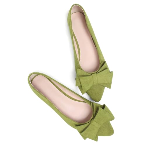 Image of SAILING LU Womens Bowknot Ballet Flats Pointy Toe Suede | Casual Flat Shoes, Dressy Wear to Work, Moccasins, Slip-Ons