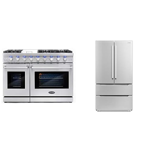 Cosmo 2PC Kitchen Package with 48" Gas Range &amp; French Door Refrigerator