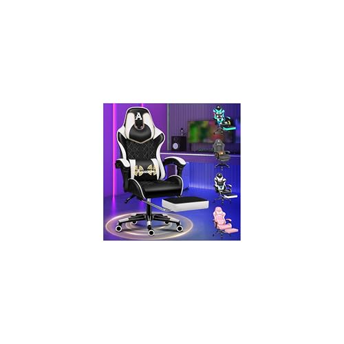Alfordson Silla Gaming Con Masaje, Reposapiés Y Soporte Lumbar, Reclinable 150 , Respaldo Alto Para Gaming Y Oficina, Capacidad De 180 Kg, Cuero Sintético, Blanco
