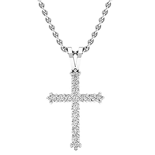 Dazzlingrock Collection 0.25 Carat 10K Round Diamond Ladies Cross Pendant (Silver Chain Included), White Gold