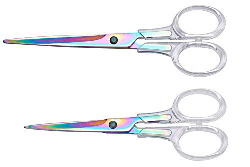 Clear Acrylic Comfortable Handle Design Multipurpose Stainless Steel Scissors for Office Home School Art Craft Set-2-Piece,Left or Right Hand,7 inch(Colorfull) and 6.5 inch (Colorfull)