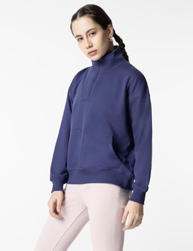 Image of FYLTR Women's Casual Stand Collar Sweatshirt with Drop Shoulder & Boxy Fit - Zip Closure | Utility Pockets | Rib Hem & Cuff | Sweatshirts for Women | Casualwear