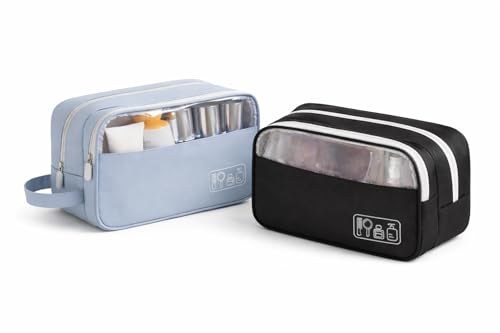 Necessaire Organizadora Bolsa de Higiene Pessoal Unissex de Viagem Com Duas Divisórias, Compartimento Frontal Transparente, Academia, Mala e Uso Diário – SHACK (PRETO OU CINZA ENVIO ALEATÓRIO)