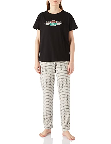 Koton Ensemble Pyjama à Manches Courtes en Coton de la Marque Friends Set Pajama, Design Gris (74 g), XL Femme Cover