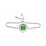 Clovers Online Genuine Preserved Four Leaf Clover Good Luck Charm Floating in a Stainless Steel Bolo Bracelet