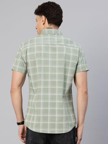 Image of Majestic Man Men's Slim Fit Premium Pure Cotton Plaid Check Half Sleeve Casual Shirt