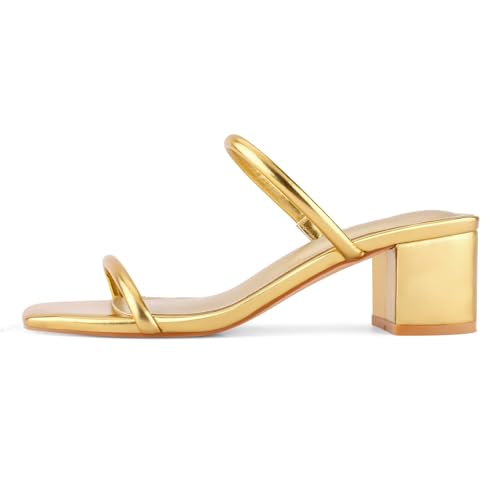 Image of Shoe'N Tale Strappy Heels for Women Square Open Toe Two Strap Low Block Heel Slip on Dressy Sandals Shoes