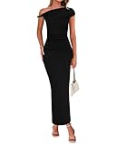 BTFBM Women's Formal Cocktail Dresses Fall 2025 One Shoulder Twist Strap Ruched Bodycon Elegant Wedding Party Maxi Dress(Black, Medium)