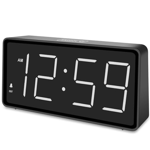 Image of Peakeep Battery Operated Digital Alarm Clock for Bedrooms Big Numbers | Cordless Large Display Auto /Manual Dimmer, Volume Adjustable, Dual Power Supply