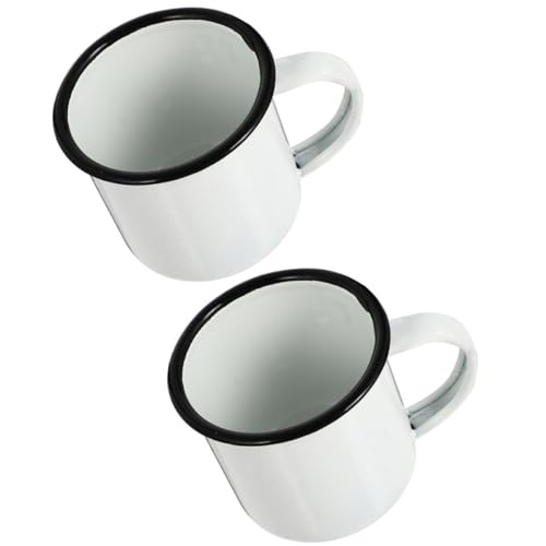 POPETPOP 2 Piezas Tazas de Agua Esmaltadas Vintage Asa Cómoda, Superficie Lisa y Multifuncional para Café, Té, Leche y Jugos, Ideales para Hogar, Oficina y Camping