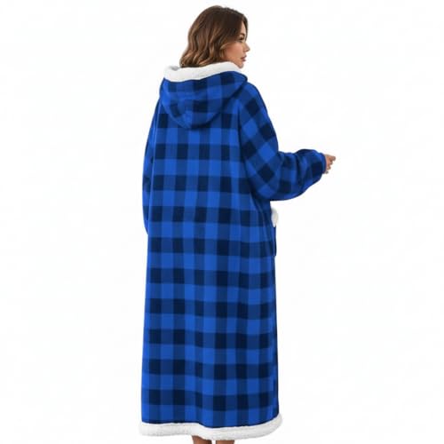 Nvatorfox 5FT Oversized Wearable Blanket Hoodie Flannel Sherpa Fleece Warm Cozy Christmas Wrap Throw Gifts for Adult (Black Blue) - image 5