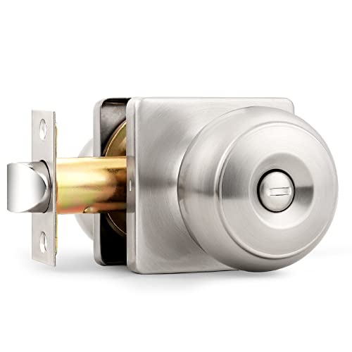 Probrico Brushed Nickel Square Door Knobs Privacy Door Knob for Bedroom&Bathroom Interior Door Handles Stainless Steel Modern Door Knob with Square Rosette 1 Pack