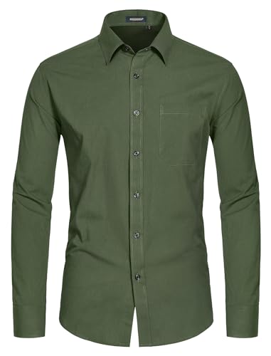 HISDERN 100 Mens Dress Shirt Long Sleeve Button Down Formal Shirts Regular Fit Solid Casual Business Cotton Shirts for Men G-Dark Green Small : Clothing, Shoes & Jewelry