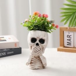 Halloween Skull Resin Planter with Drainage Hole, Resin Flower Pot Indoor Outdoor, for Flowers Plants, Succulents, Seed Starting Pot