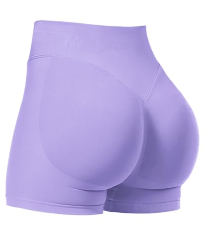 VOYJOY Women Workout Impact Shorts 2.5"/ 3.6"/ 4.5"/ 6" Scrunch Butt Lifting Gym Seamless Booty Biker Shorts, Light Purple, X-Small