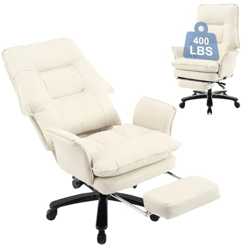 Image of Reclining Big and Tall Office Chair with Footrest, White