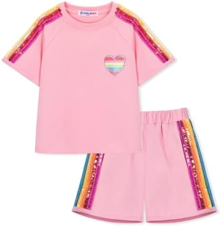 WELAKEN Girls 2 Piece Outfit Kid Toddler Heart & Rainbow Sequin S...