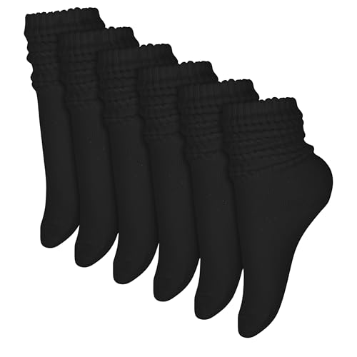 Image of Winterlace 6-Pair Scrunch Crew Slouch Cotton Womens Socks Ribbed Soft Retro Boot Calf Sock Bulk Pack