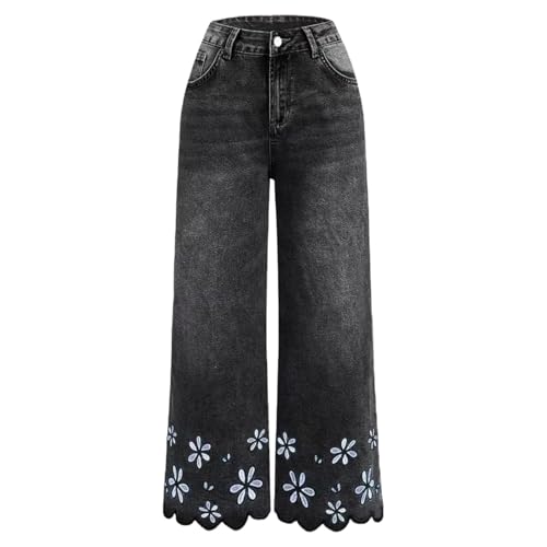 Pantalones vaqueros de mujer transpirables con diseño capri de pierna ancha 7