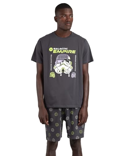 Star Wars Pijama Hombre Verano 100% Algodón - Pijama Manga Corta Neon Galactic Empire para Hombre – Pantalón Largo con Cinturilla Ajustable Estampado